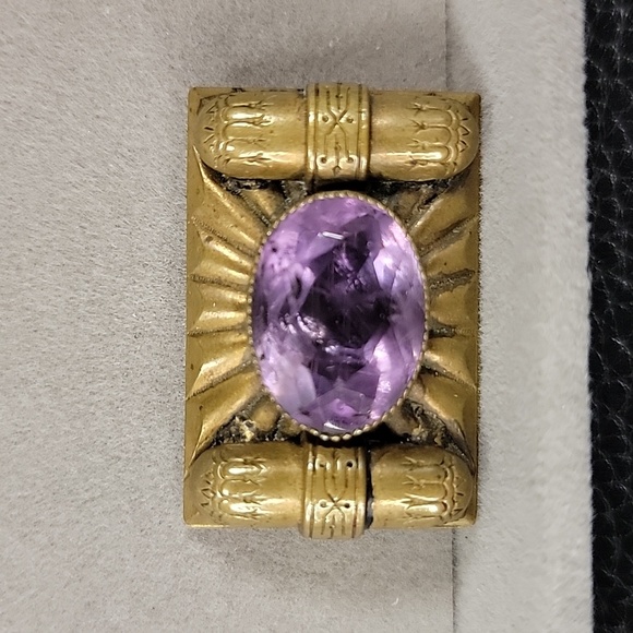 Vintage Victorian Genuine Amethyst Brass Brooch - Picture 4 of 4